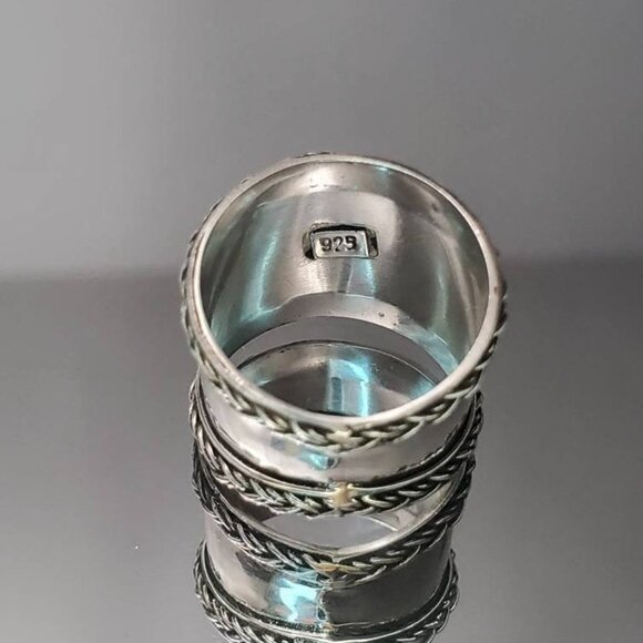 Concave Ring, Bali Sterling Silver Ring - Braided Wide Band Ring, Statement - Picture 2 of 9